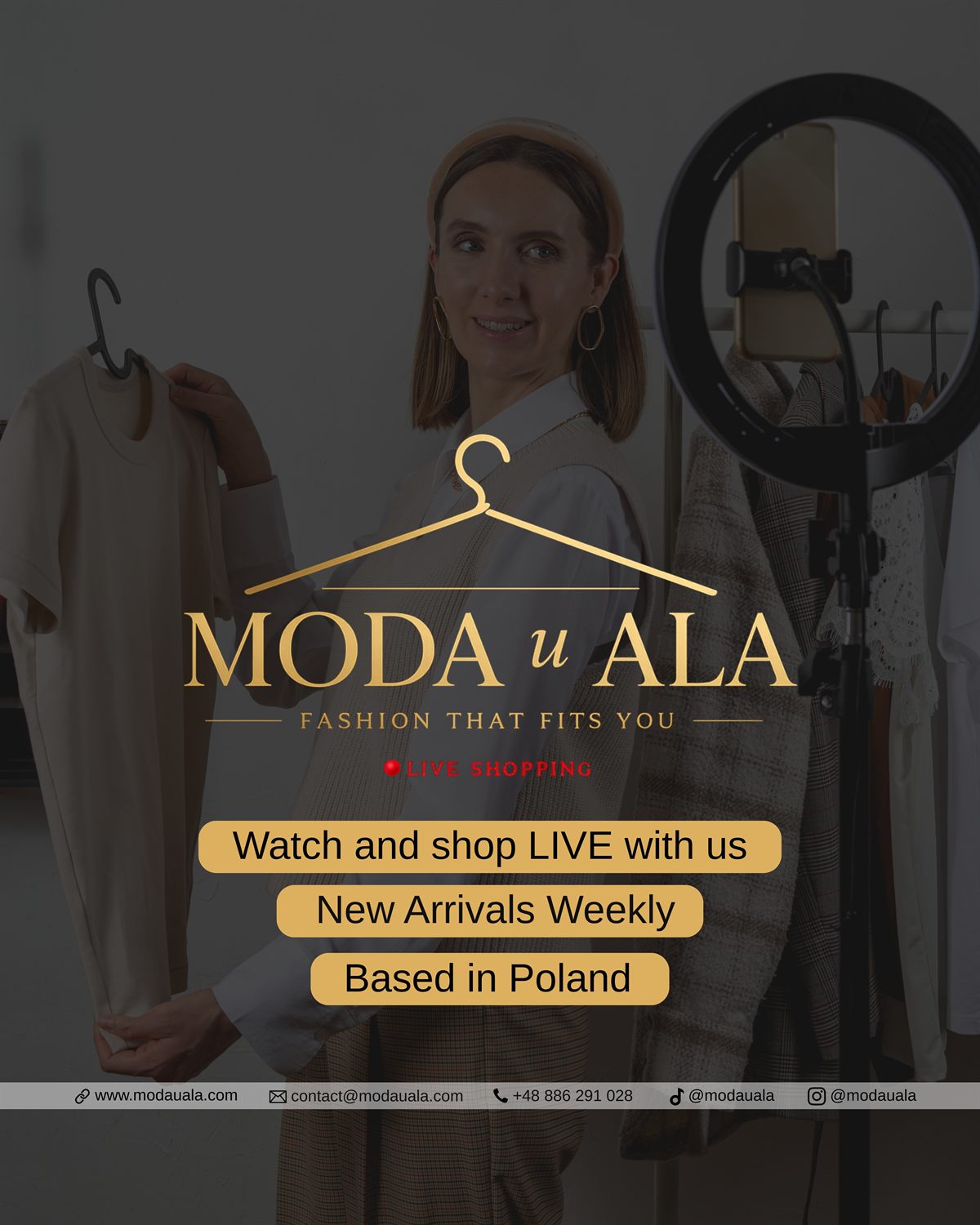 Ala presenting the new collection during a live shopping event